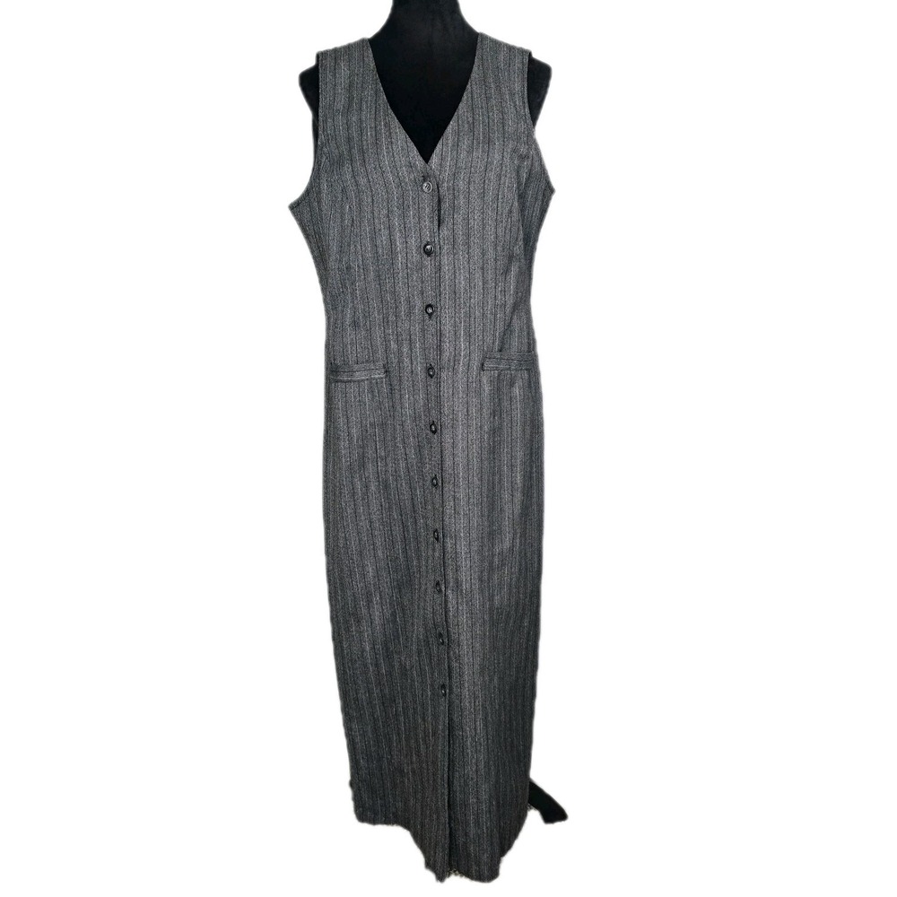 Worthington VTG Old Money Button Down Maxi Dress 10 Grey Secretary Preppy